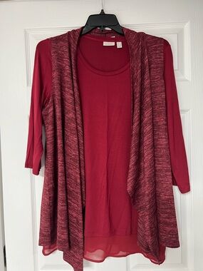 LOGO by Lori Goldstein Burgundy Layered Open-Front Women's Cardigan